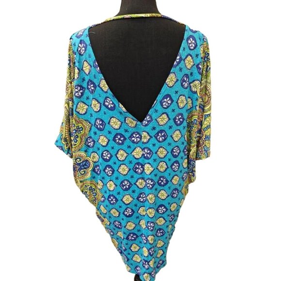 🩱🩱Trina Turk Corsica Turquoise Jersey Swimsuit Cover Up Tunic Caftan Dress M - Picture 2 of 6